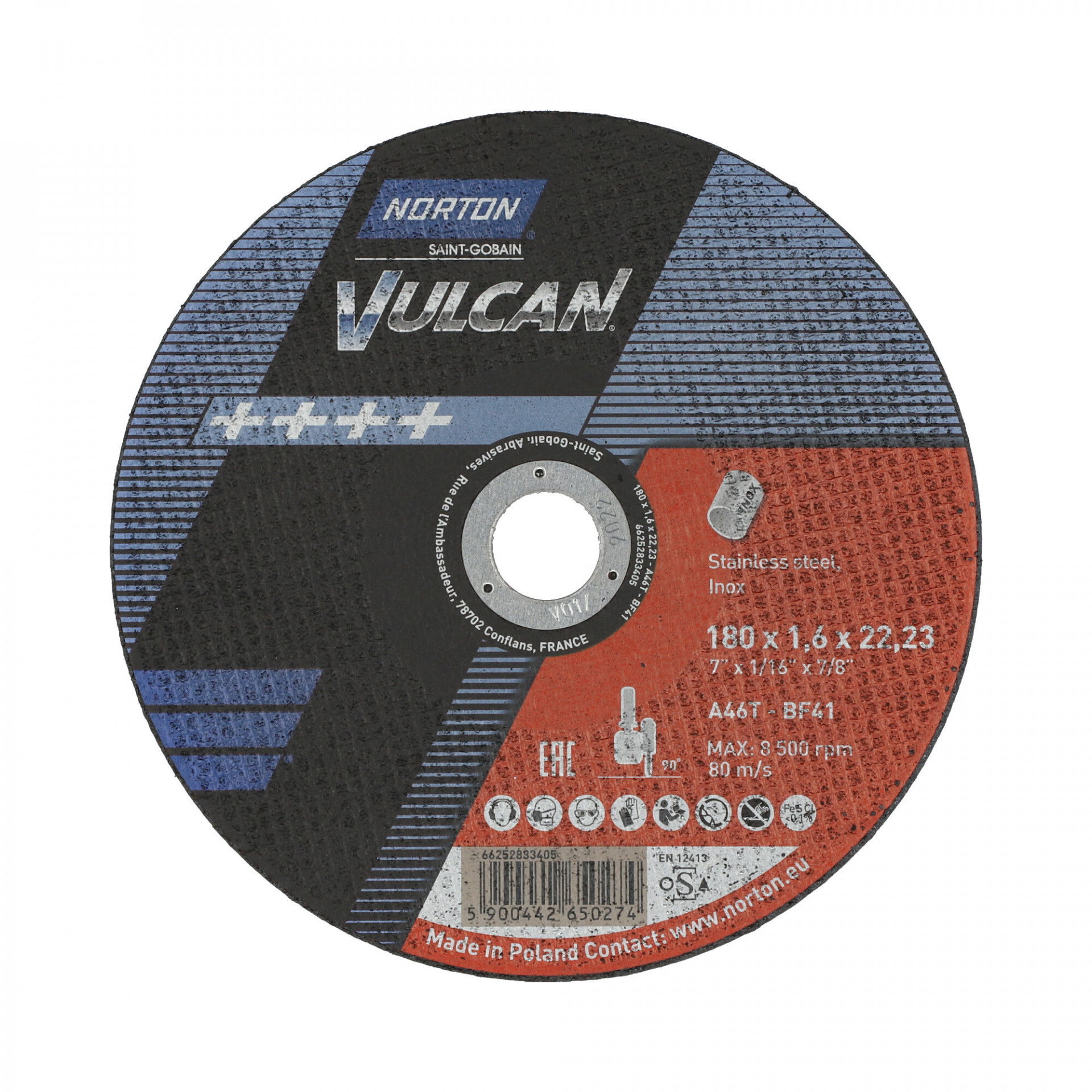 Norton Vulcan inox vágókorongg 180x1,6x22,23mm A46T, 25 db/csomag termék fő termékképe