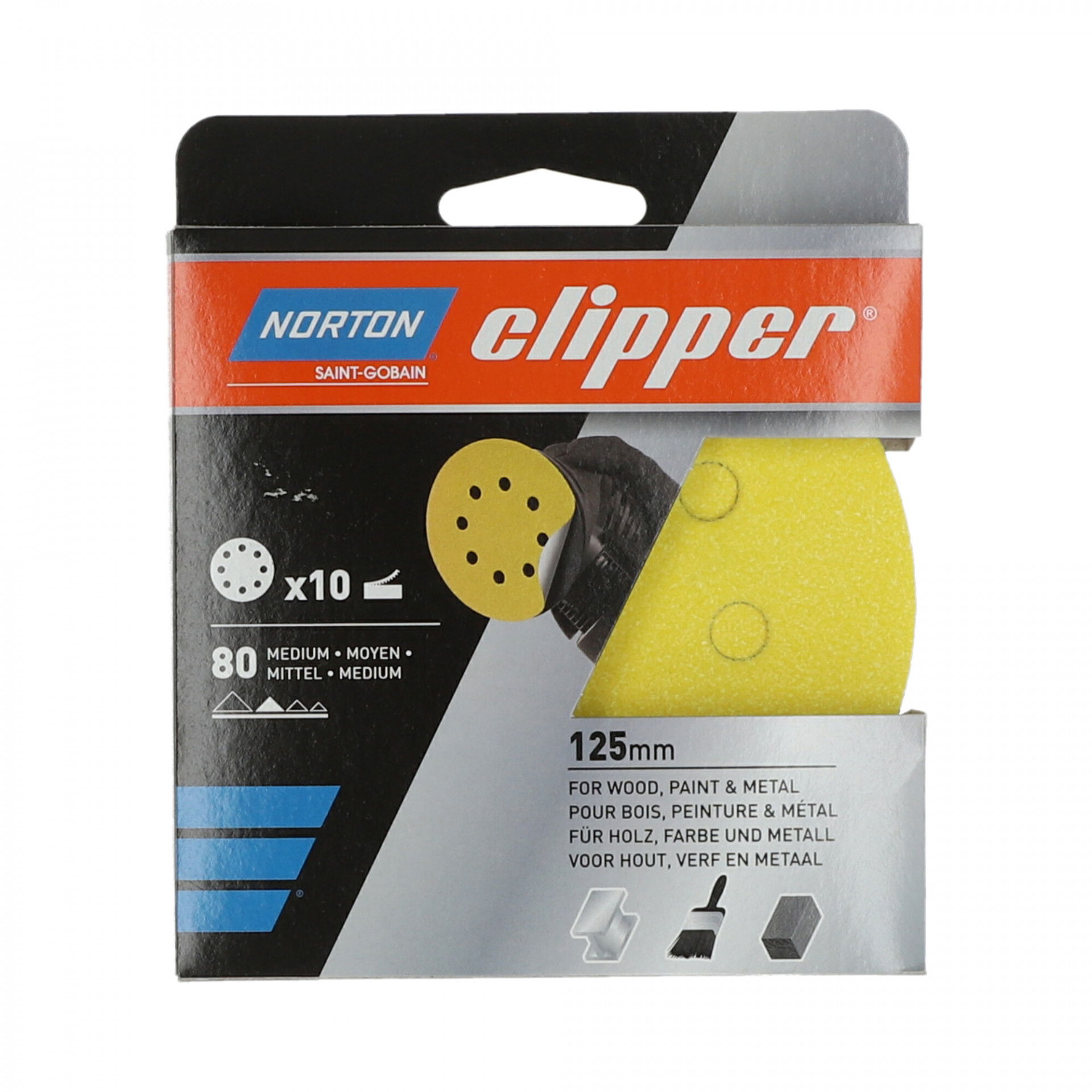 Norton Clipper G131F tépőzáras csiszolókorong Ø125mm 8 lyukas P80, 10 db/csomag termék fő termékképe