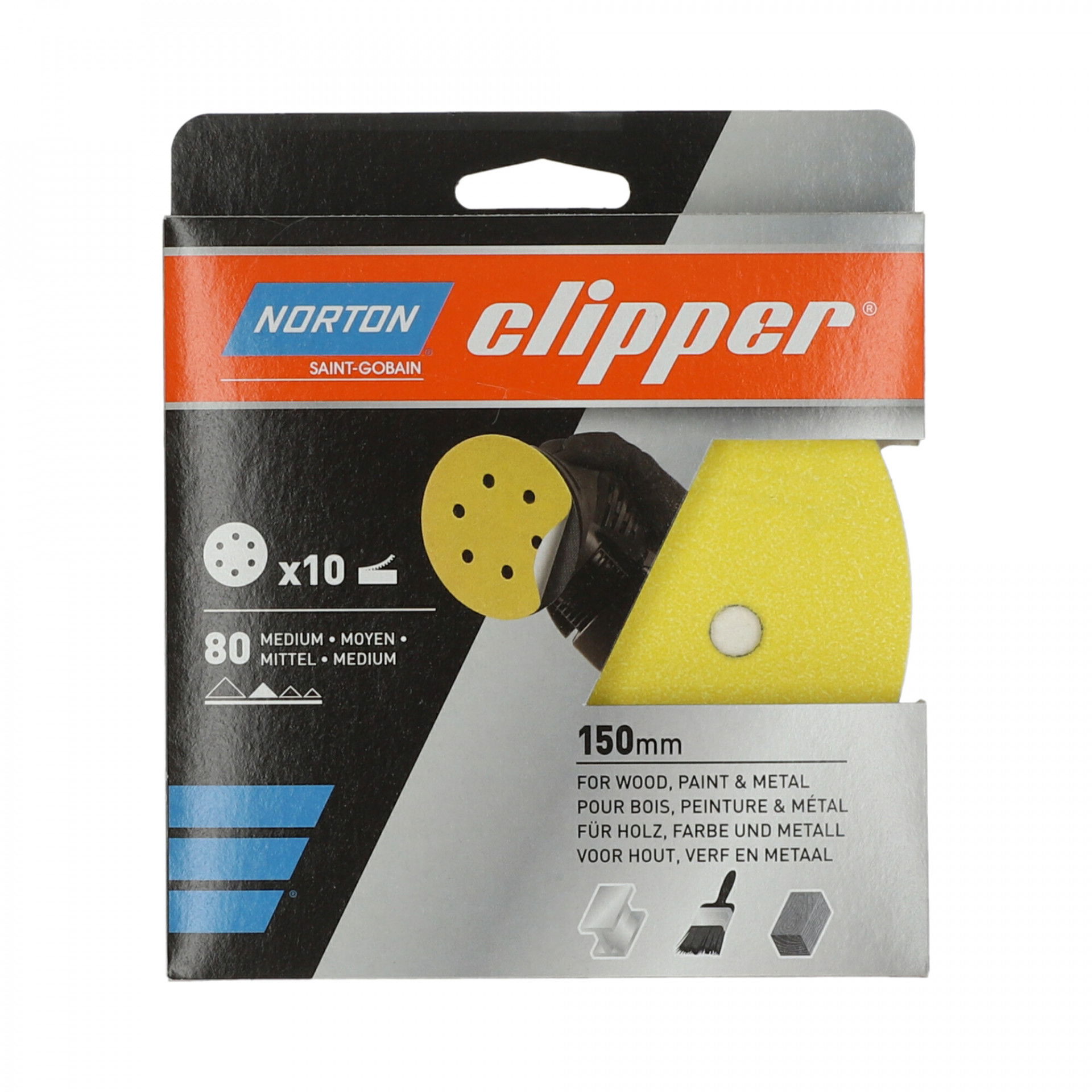 Norton Clipper G131F tépőzáras csiszolókorong Ø150mm 6 lyukas P80, 10 db/csomag termék fő termékképe