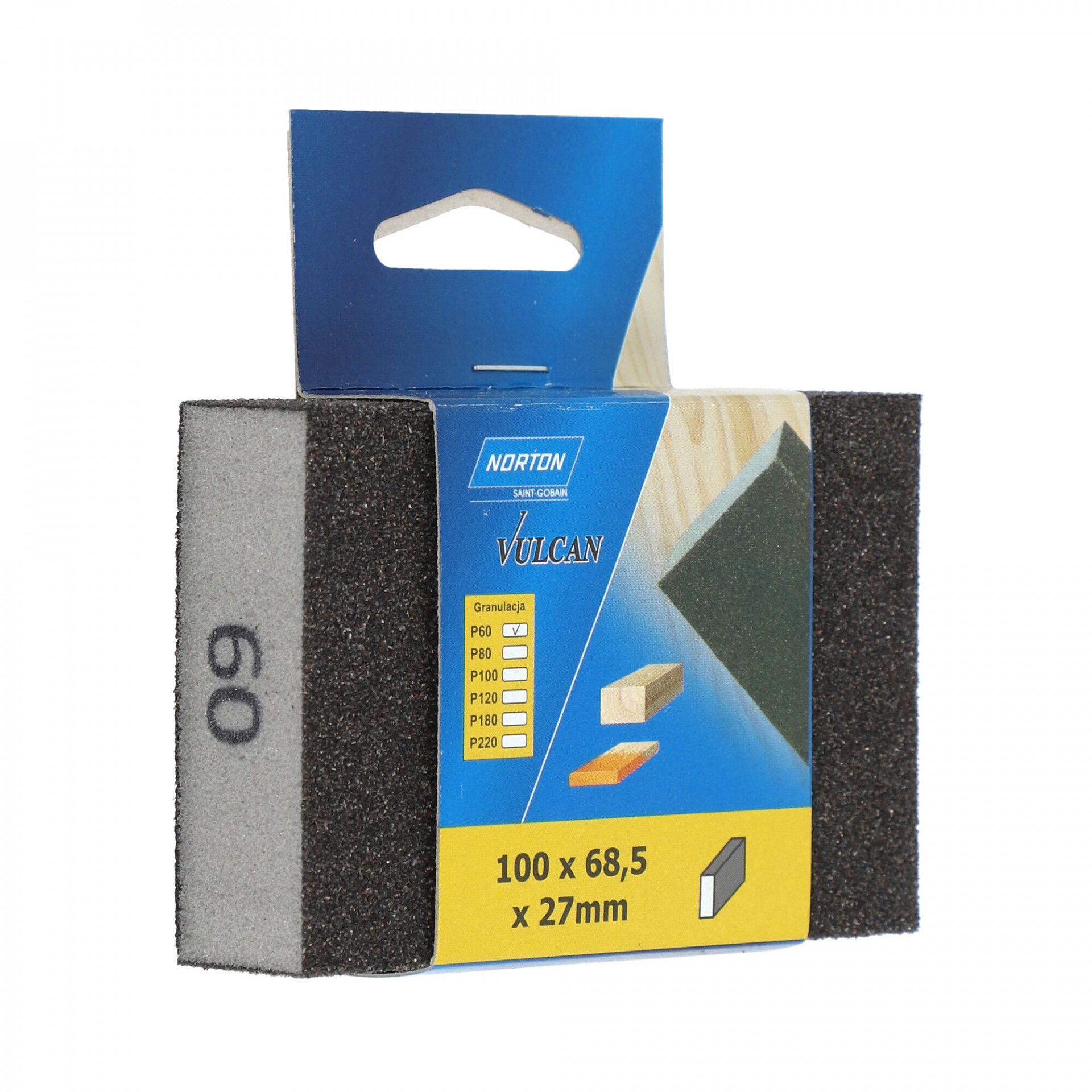 Norton négyoldalas csiszolószivacs 100x68,5x27mm P60, 20 db/csomag termék fő termékképe