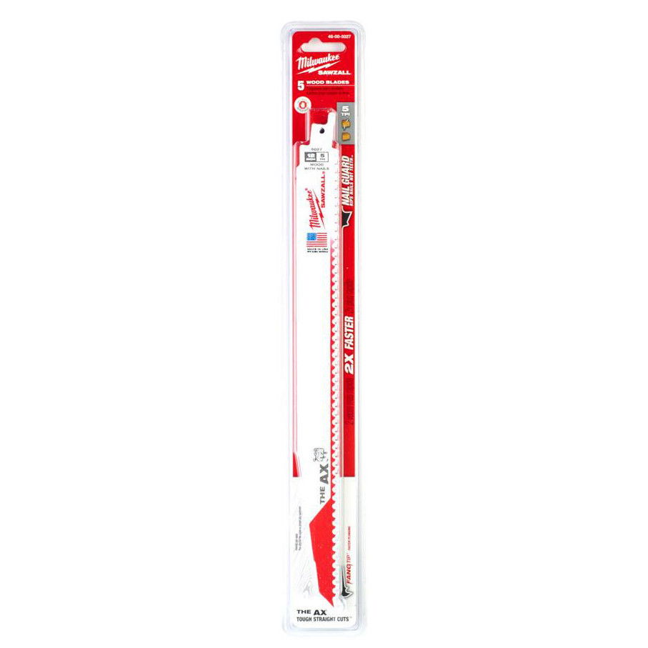 Milwaukee Heavy Duty AX szablyafűrészlap, bontó, szöges fához, Bi-Met, Co, 300 mm, 5 TPi, 5 db/csomag termék fő termékképe