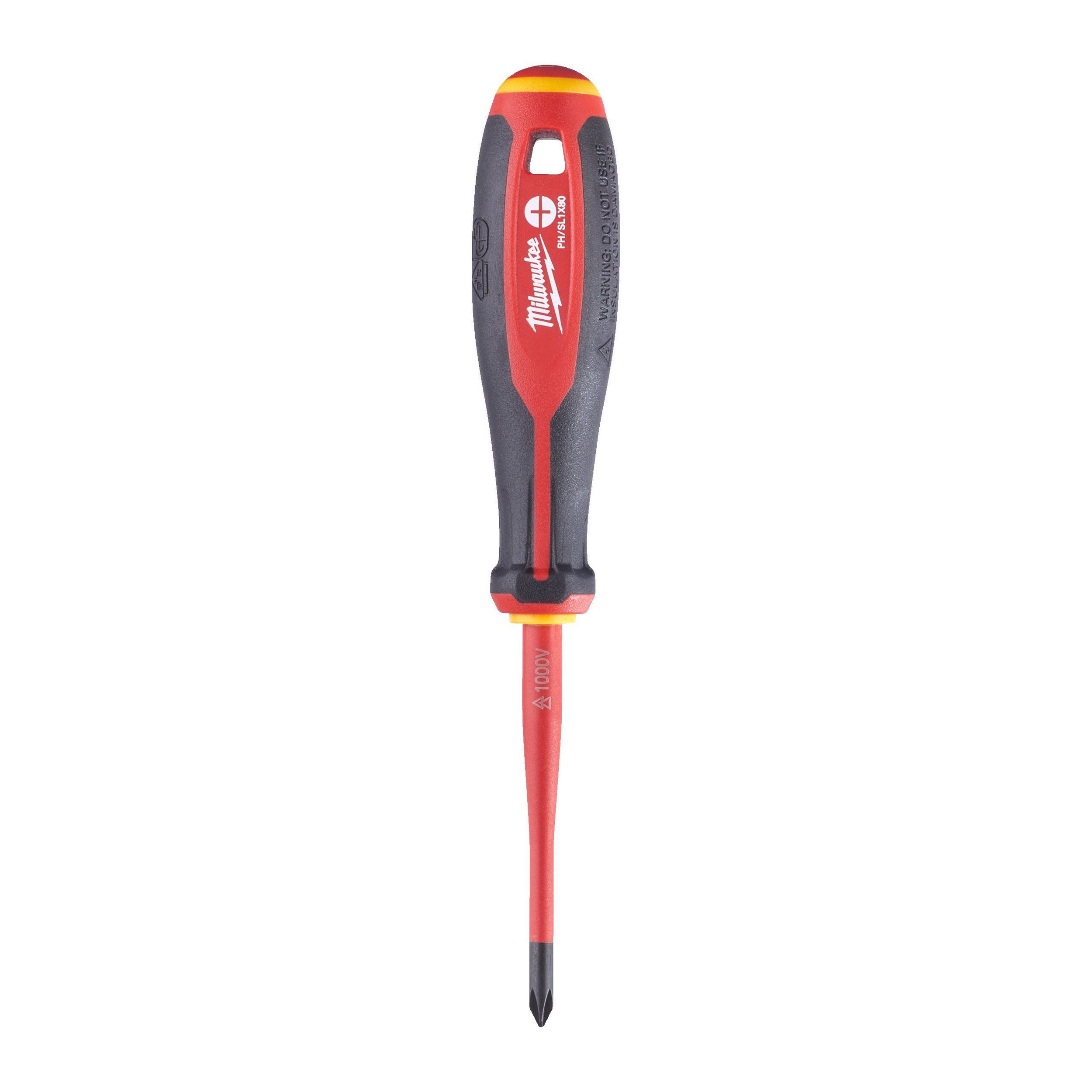 Milwaukee Tri-Lobe VDE szigetelt Phillips csavarhúzó 3-oldalú markolattal, PH/ SL1 x 80 mm termék fő termékképe