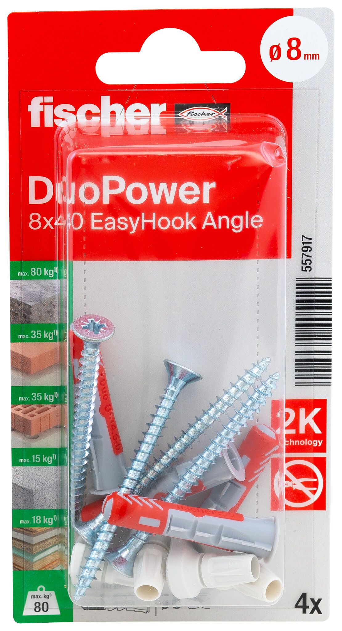 Fischer EasyHook kampó + DuoPower kétkomponensű nylon dübel 8 x 40, bliszteres, 4 db/csomag termék fő termékképe