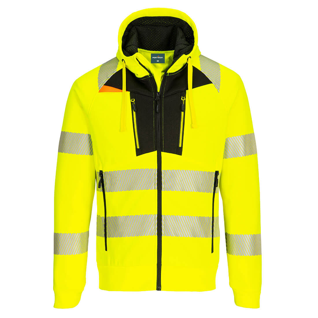 Portwest DX484 - DX4 Hi-Vis zippzáras kapucnis pulóver, sárga/fekete termék fő termékképe